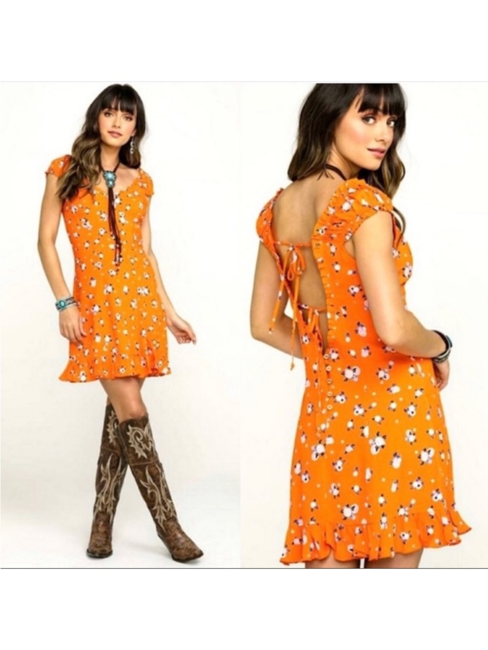 Free People| Orange Floral Dress Size XS NWT